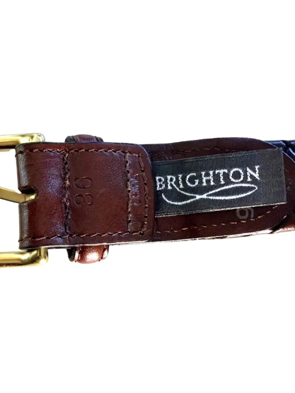 Vintage Brighton 98067 Brown Braided Leather Belt Sz 36 Solid Brass Buckle Nice